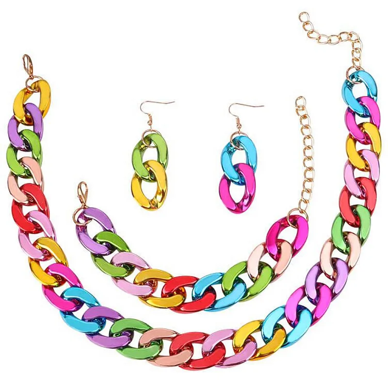Colorful bright bracelet earrings necklace set temperament woman personality jewelry