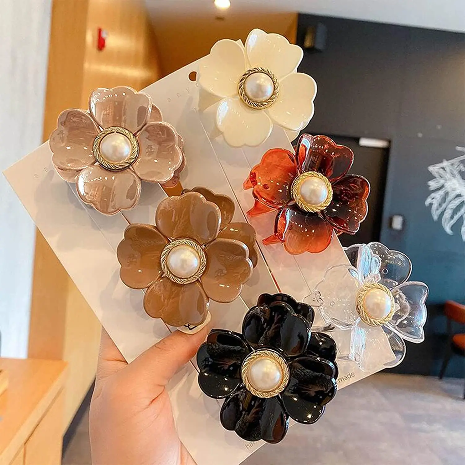 Оптовая продажа корейских больших цветочных пластиковых заколок для волос привлекательные ацетатные аксессуары заколки девочек густые волосы