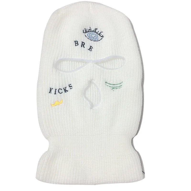 Wholesale Design Knitted 3 Hole Full Cover Face Skimask Mask with Embroidery Logo Winter Hat Ski Mask Custom