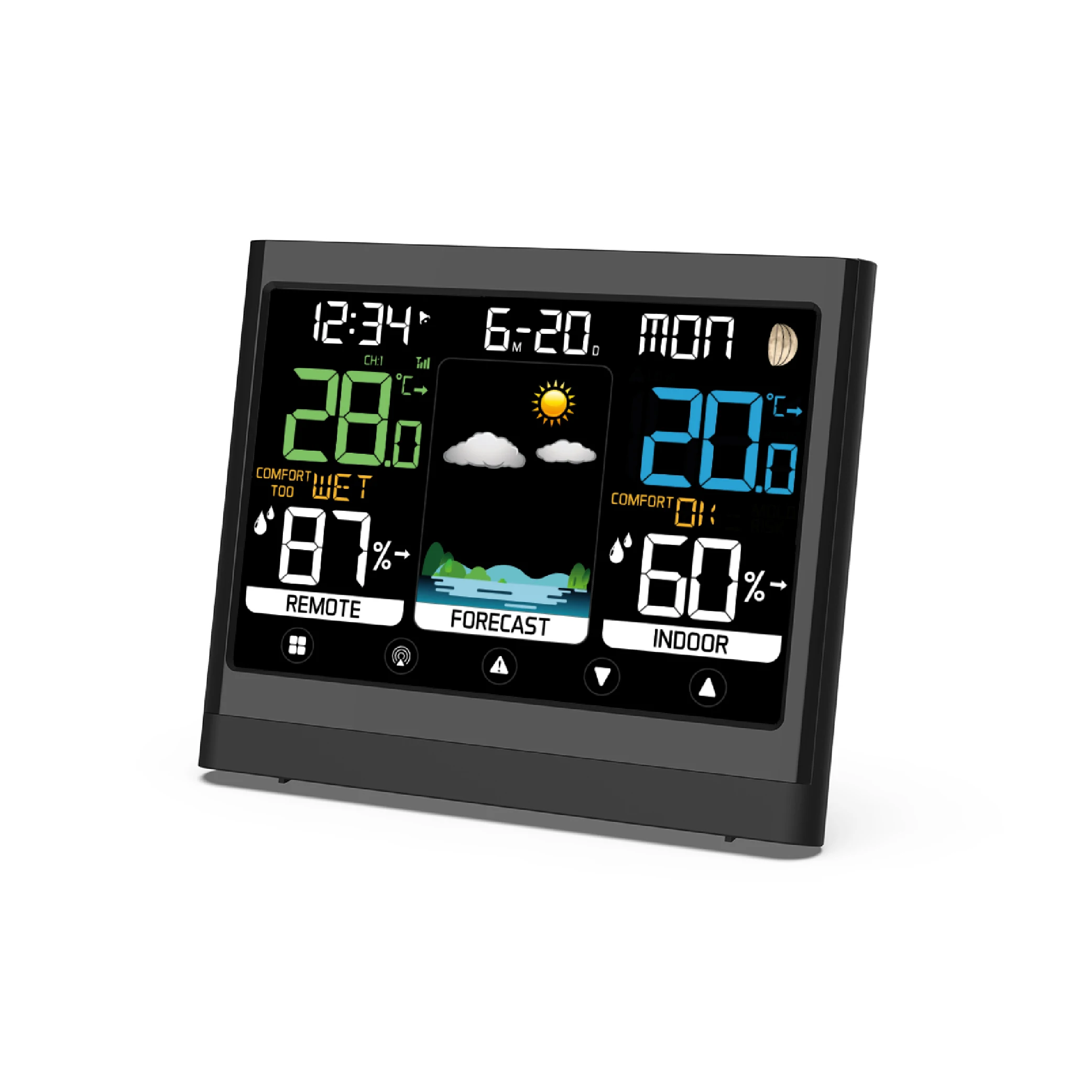 433Mhz wireless color weather station clock with indoor/outdoor temperature and humidity moldy risk alert heat index dew point