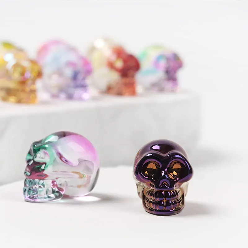 Assorted Crystal Skull Sculpture Plating Gemstone Statue Figurine Collectible Healing Reiki Crystal Ornament
