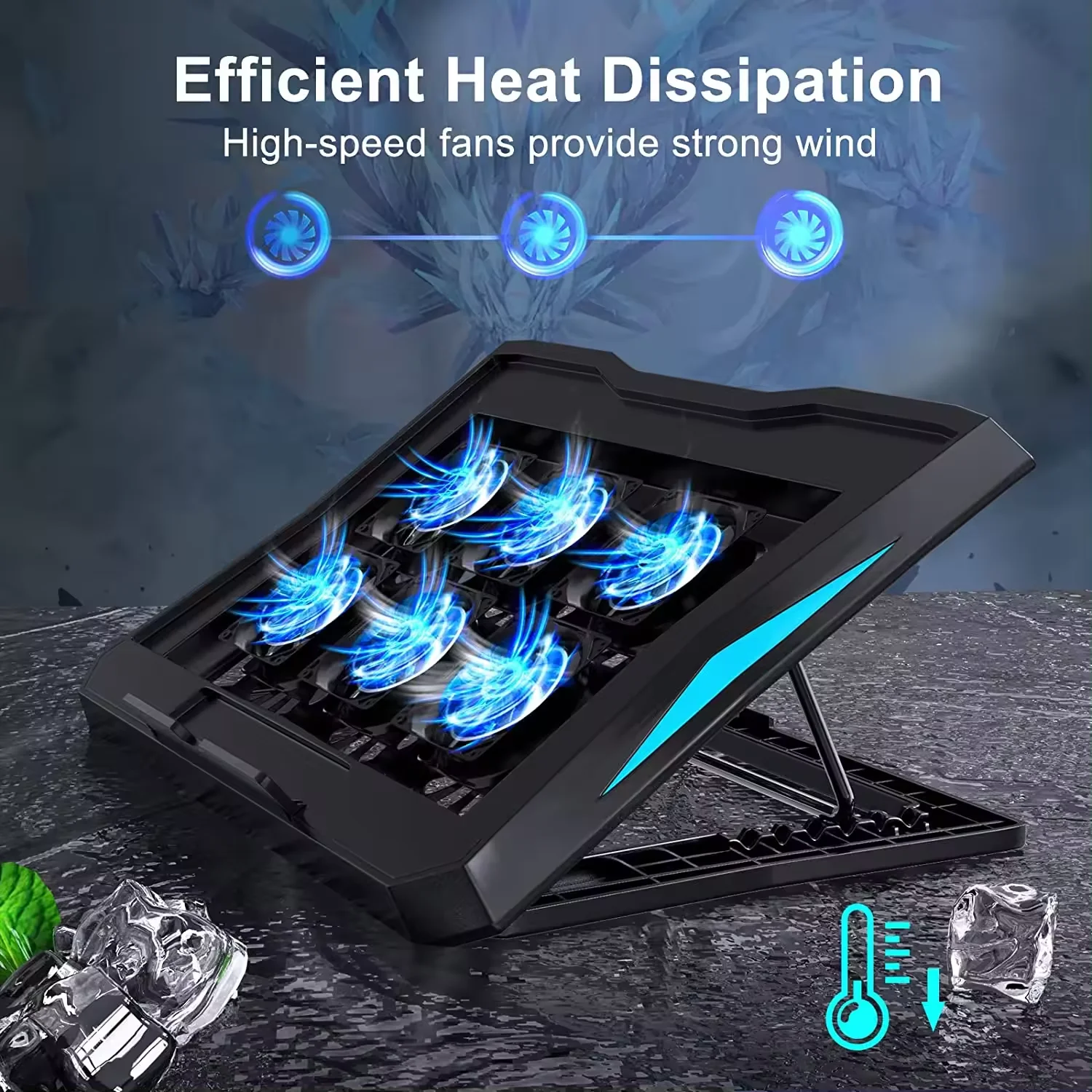 Great Roc Folding Laptop Cooler with 6 USB Fans Metal Notebook PC Cooler Adjustable Cooling Pad for 17 inch Laptop Riser