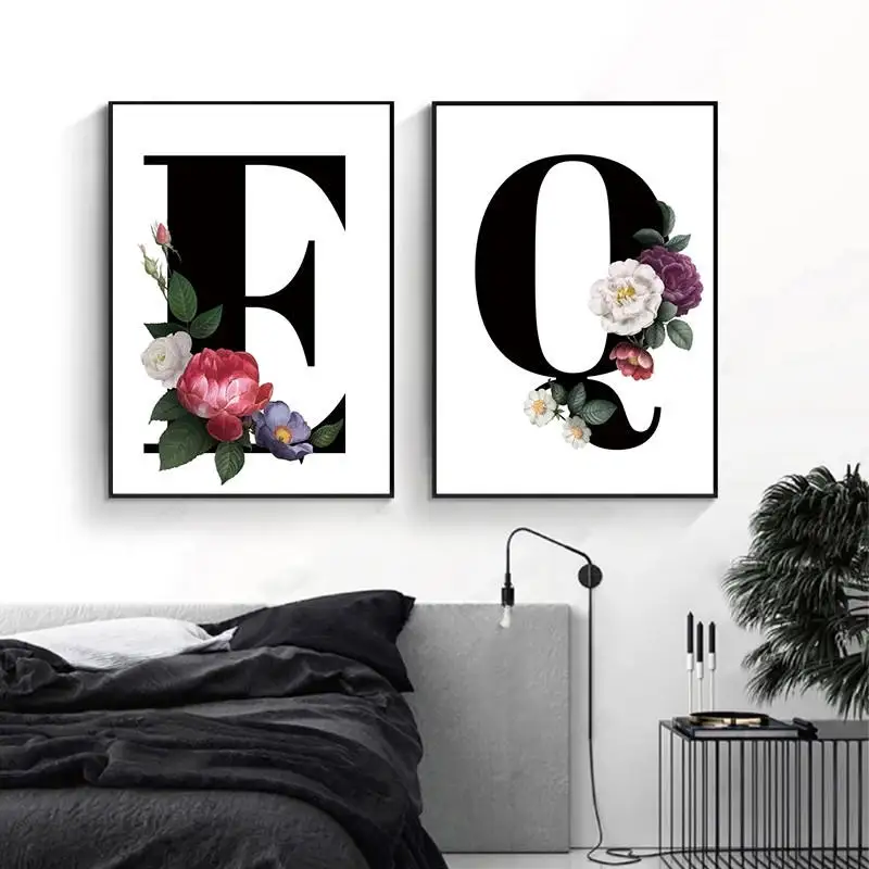 Picture for Living Room Home Dewig Black Ablondet Flower English Letterhair Wigsainting Poster and Prints Wall Art Women Canvas