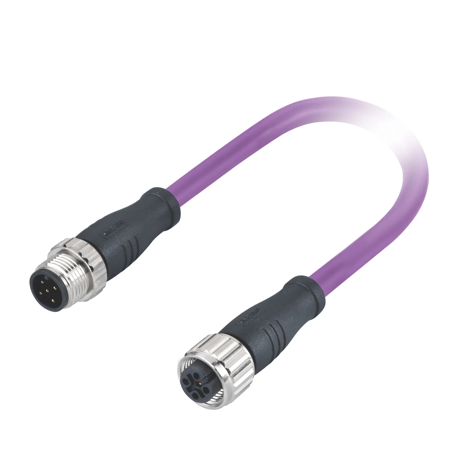 M12 B Code male to male connector 5 Pin molded 2M purple Profibus DP Shielded cable