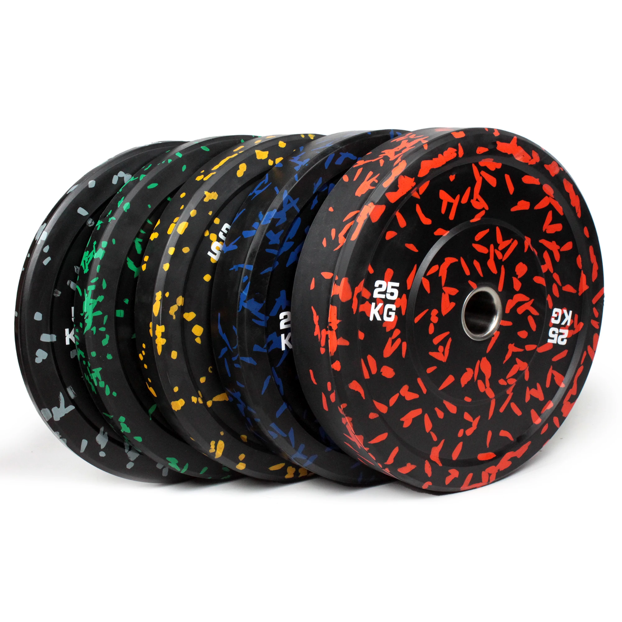 Custom Logo Full Rubber Barbell Commercial  Big Hole Standard Bumper Barbell Plates Set 5KG - 25KG Gym Weight Plates