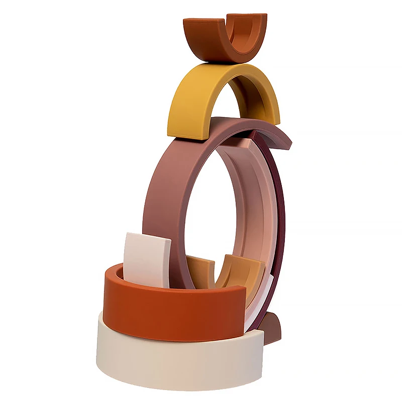 Hot Selling 10 Layers Brown Rainbow BPA Free Food Grade Silicone Building Blocks Baby Teething Kid Toddler Rainbow Stacking Toys