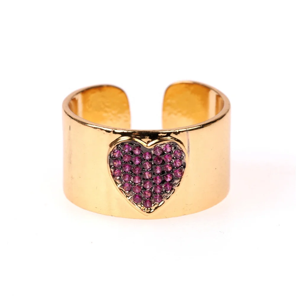 Amazon Hot sale Wide Micro Pave CZ Opening Ring Resizable 18k Gold Plated Lip Zirconia Ring