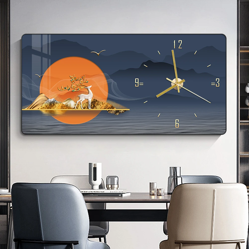 Luxury crystal porcelain painting calendar wall clock living room dining room bedroom creative decorative painting wall clock