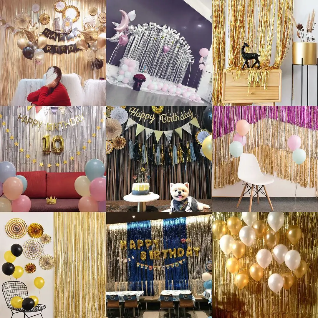 1mx2m Tinsel String Foil Fringe Curtain Shiny Shimmer Party Wedding Birthday Door Decoration Fringe Backdrop