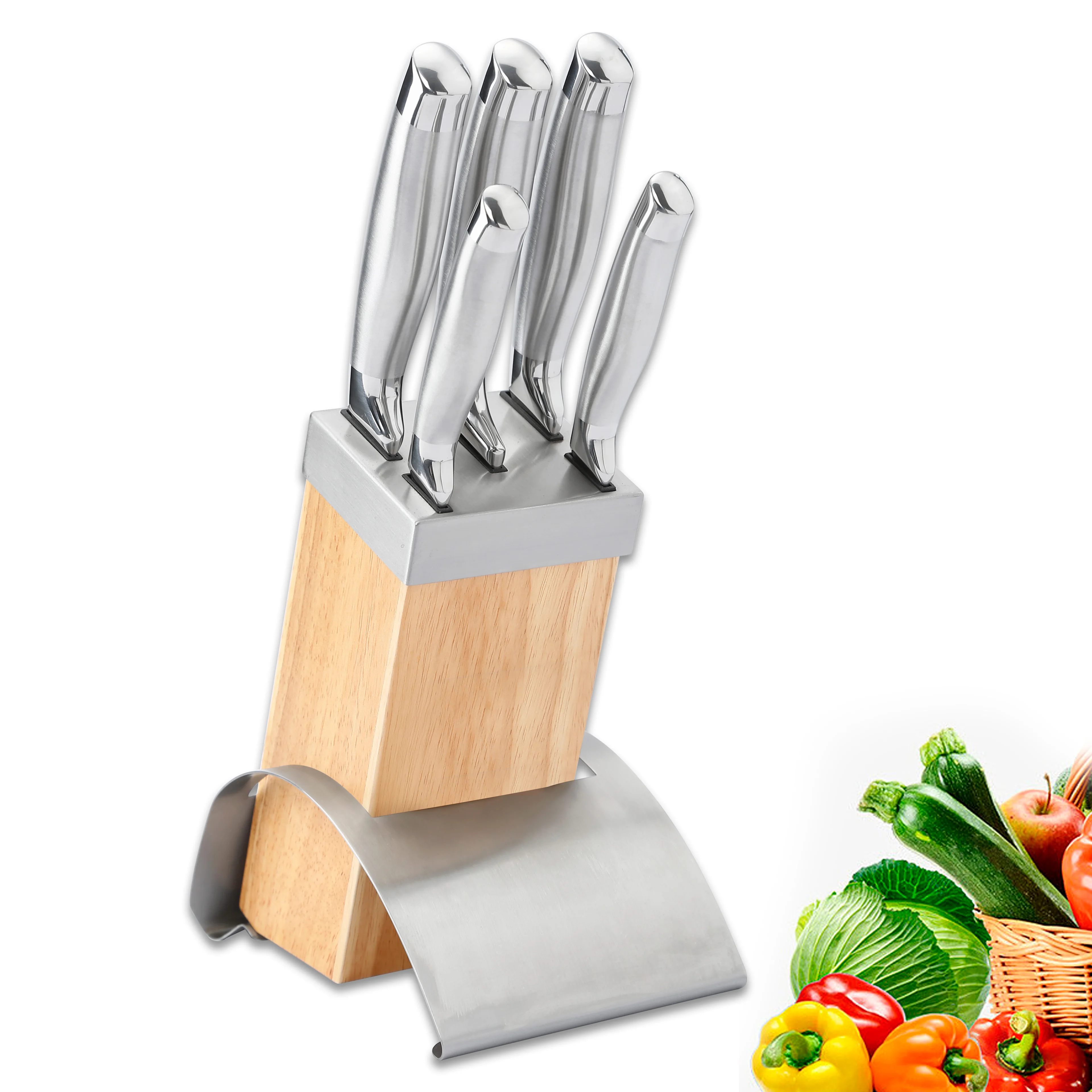 Professinal Design Double-sided Wood Magnetic Block Product Kitchen Manufacturer Carbon Stainless Steel Knife Set