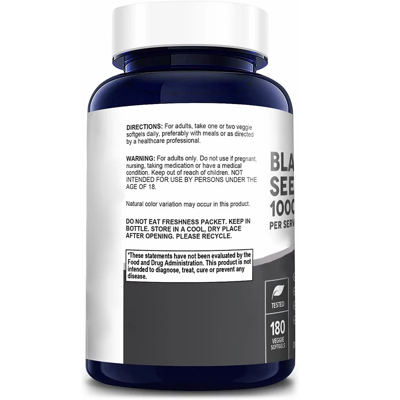 Private Label Black Seed Oil Softgel Capsules Non-GMO & Vegetarian Cold-Pressed Nigella Sativa Pure Black Cumin Seed Oil Softgel