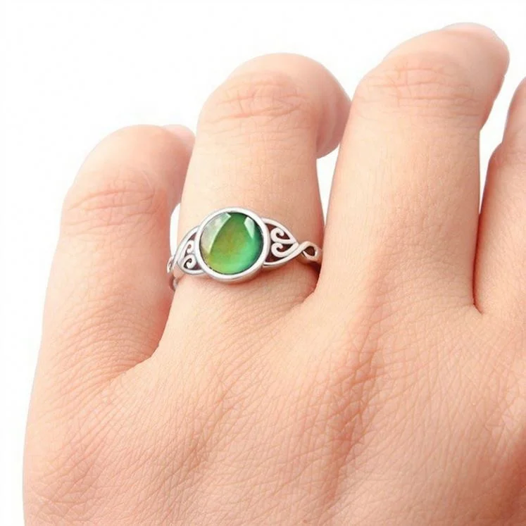 Women Gifts Retro Round Emotion Feeling Changeable Mood Ring Temperature Control Round Color Changing Gemstone Ring