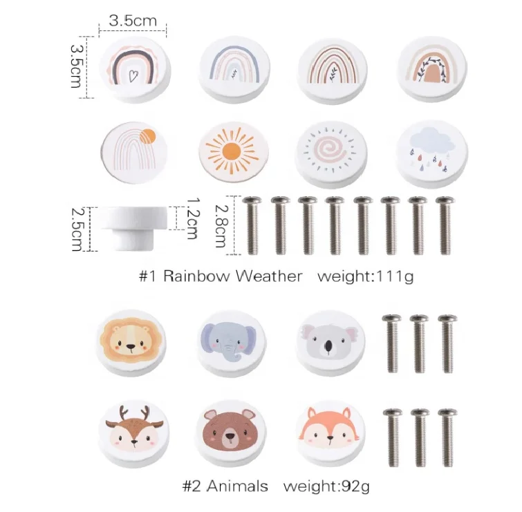 Set of 6 Decorative Dresser Knobs with Screws Nursery Dresser Knobs for Kids Girls Boys Furniture Wooden Animal Cabinet Knob