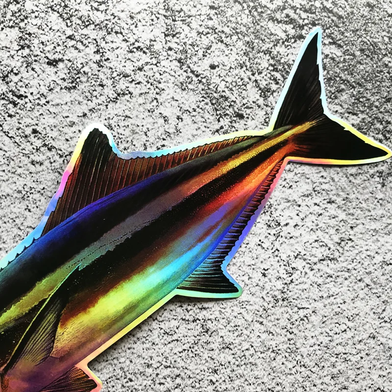 Holographic iridescent Decal Fishing Bumper Sticker Fish Auto Decal Car Truck Boat RV Real Life Rod Bass Fish Sticker