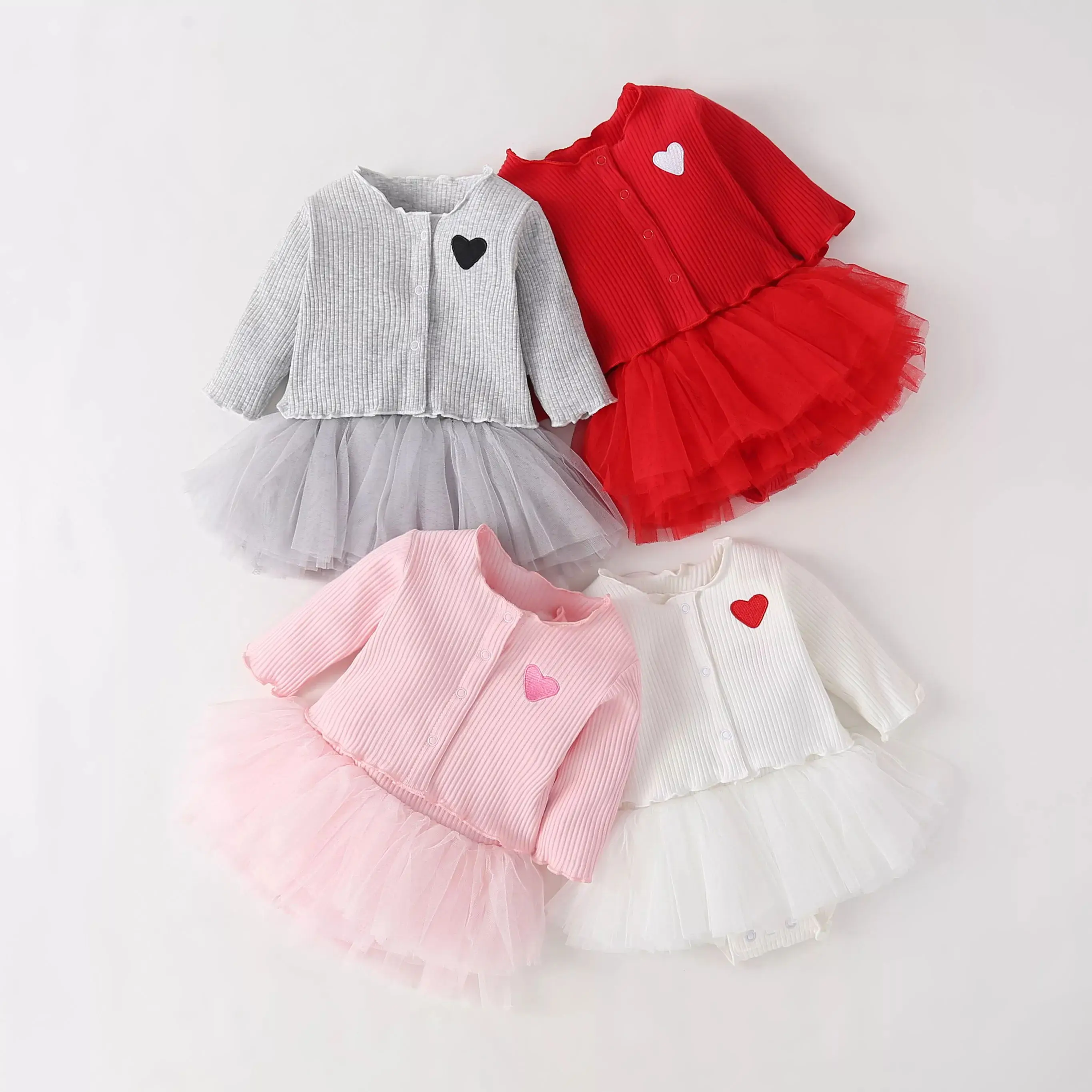 Finalz Newborn rompers Clothes Mesh Dress knitted long sleeve 2pcs baby Suit