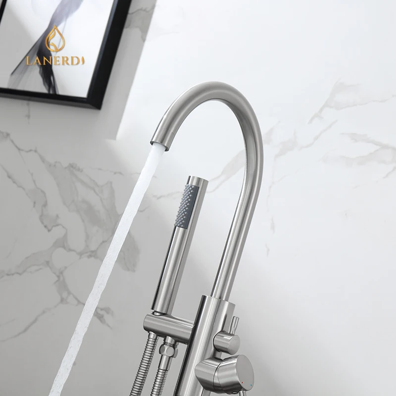 UPC Nickel Brushed Freestanding Free Standing Floor Mounted Bath Tub Faucet Taps Floor Faucet