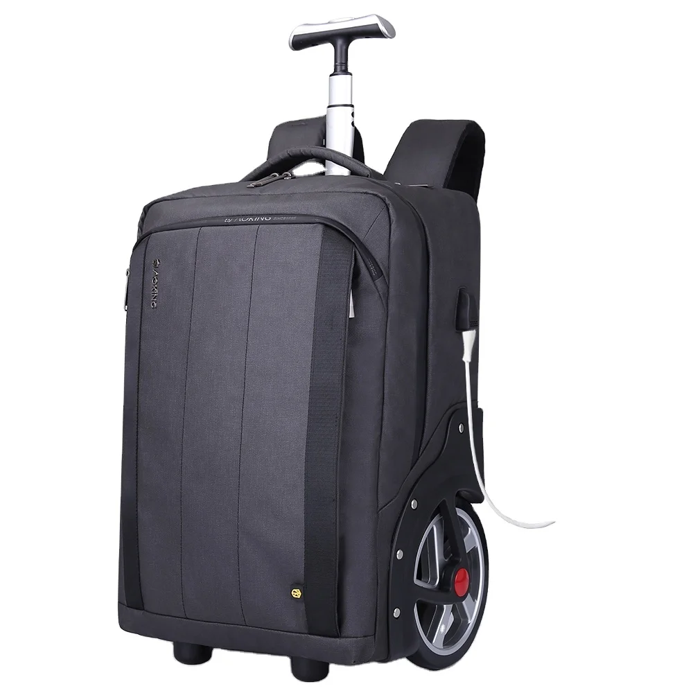 50L usb men business travel wheeled backpack trolley wheel rolling backpack luggage with stainless steel tie rod