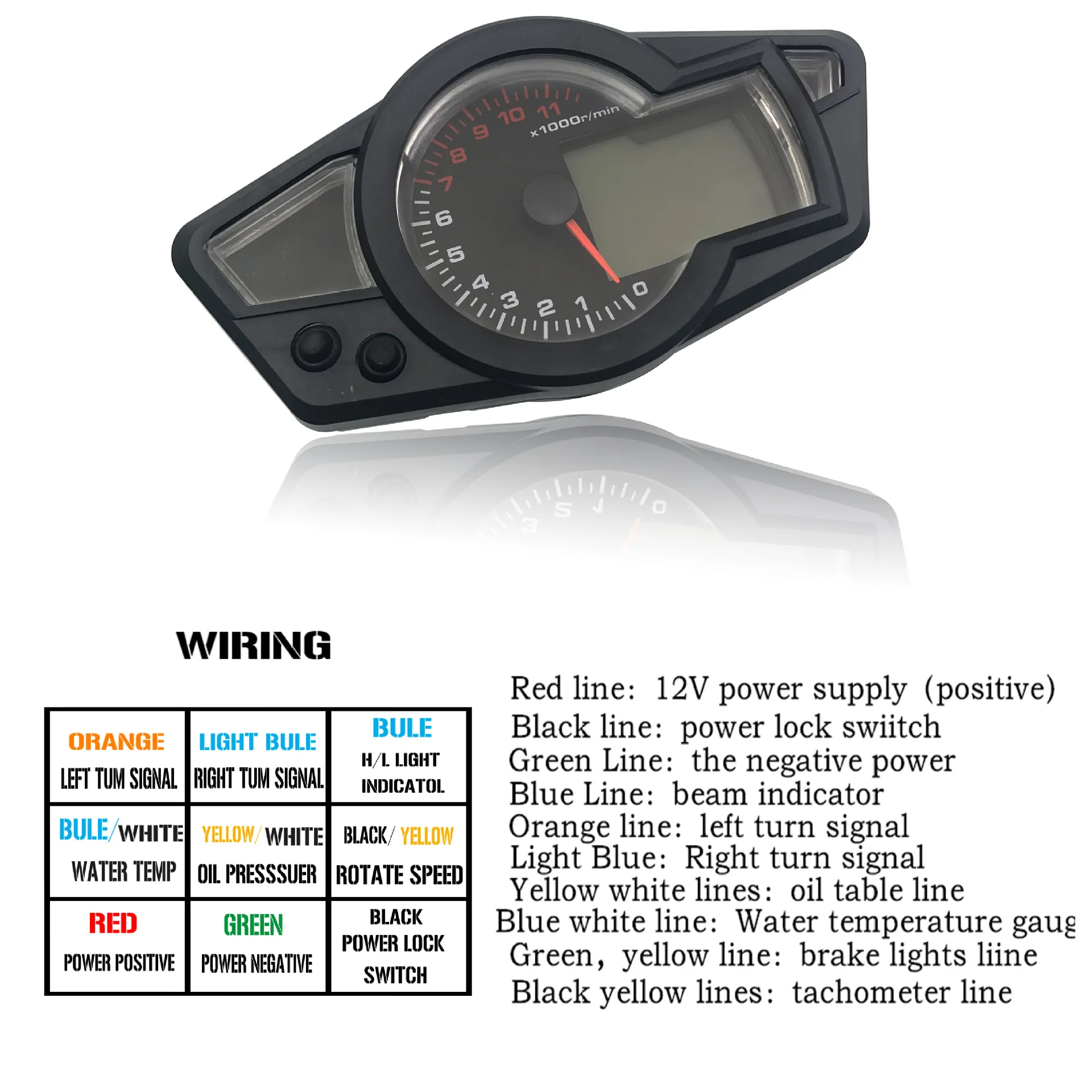 Retro Universal LCD Digital Odometer Speedometer Tachometer Gauge Motorcycle