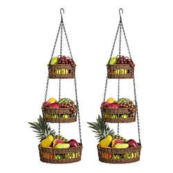 Kingwillow домашний сад забор тканый завод цветок на стену из бумажной ленты тканые 3 яруса кружевных подвесная корзина для фруктов с одной главной балкой с крючком