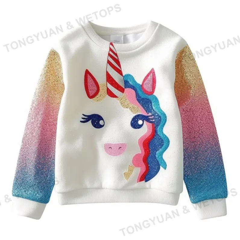 Cute Colorful Cartoon Unicorn Sequin Pullover Sweater For Girls Children