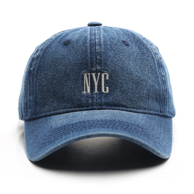 Storage Fashion Trend Washed Denim Nyc Embroidered Distressed Sports Caps Manufacturers Hats Baseball Cap