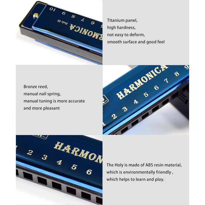 Kids blues chromatic harmonicas professional 10 holes sets harmonica musical instrument
