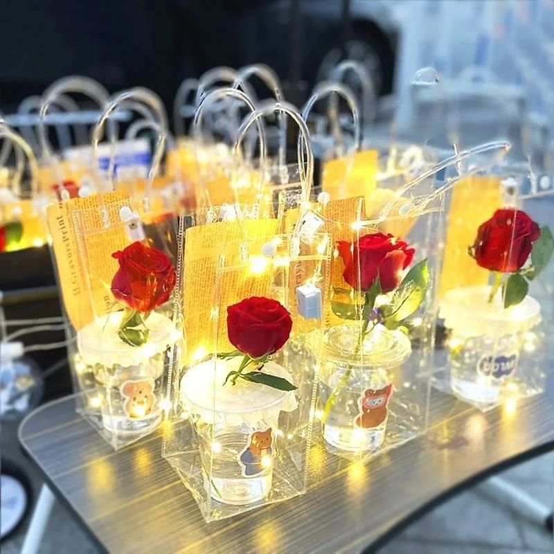 Influencers Tools Fresh Flowers Cup Take Away Pvc Bag with Bowknot Transparent