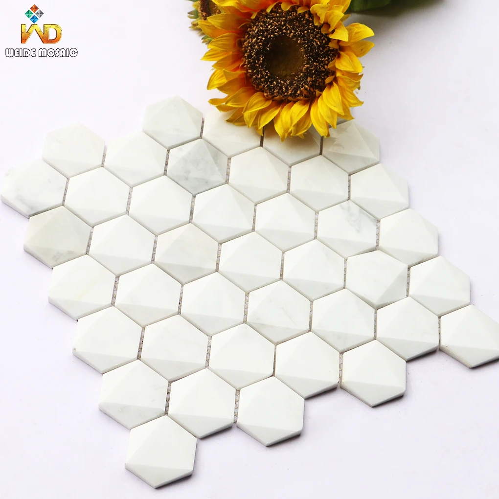 WEIDE three-dimensional honeycomb stone mosaic tiles carrara white 3D hexagonal marble mosaic tiles