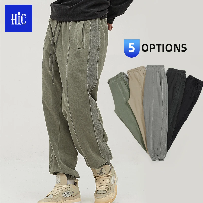Low price Good quality Deconstructed Stitching Terry Side Washed Cotton Sweatpants Casual Track Pants Men