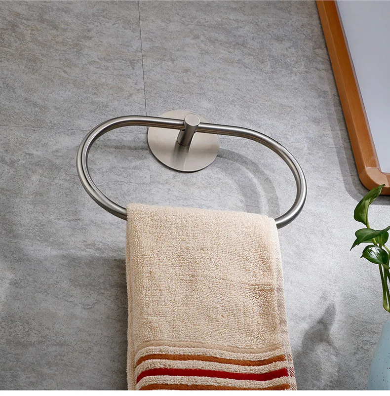 Hot sale convenient and useful stainless steel towel ring self adhesive wall mounted bathroom black towel rack