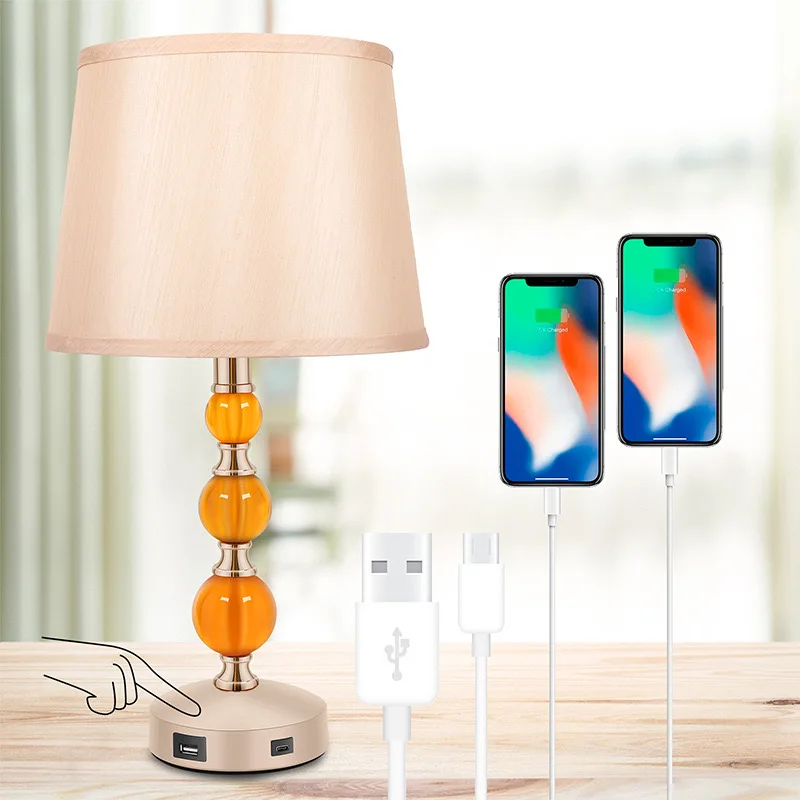 Настольная лампа с сенсорным затемнением и оранжевым кристаллом ночник USB зарядным портом type-c настольные лампы