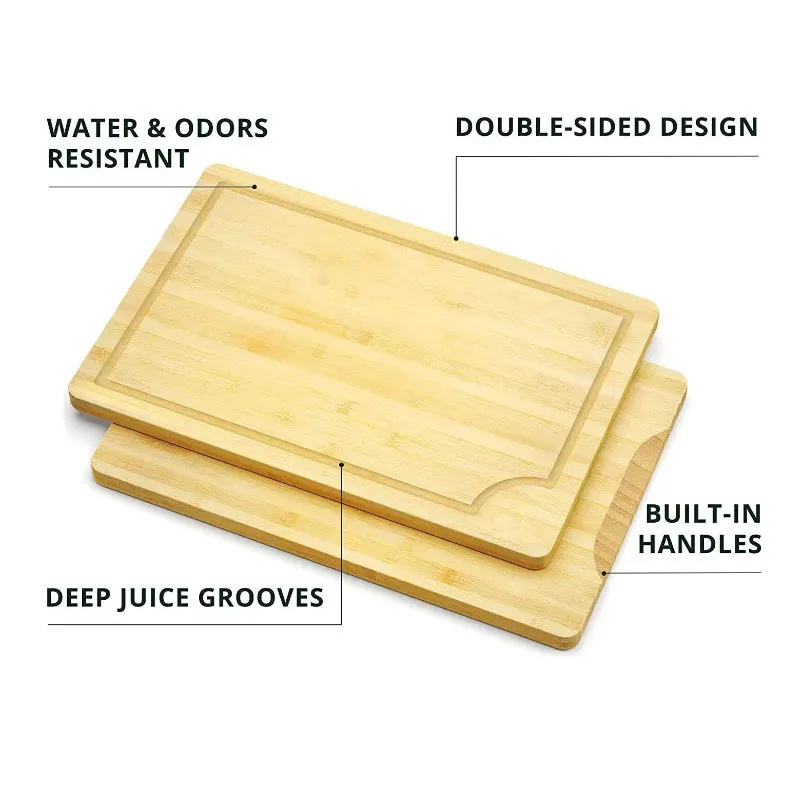 100% Organic Bamboo Cutting Board for Kitchen Square Shape With Juice Groove