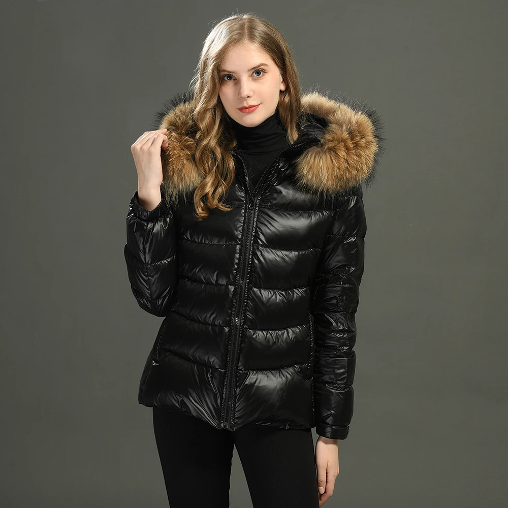 White Duck Down Jacket Hooded Wholesale Winter Removable Real Fur Collar Custom Winter Bobble Puffer Jacket Women Down Coats