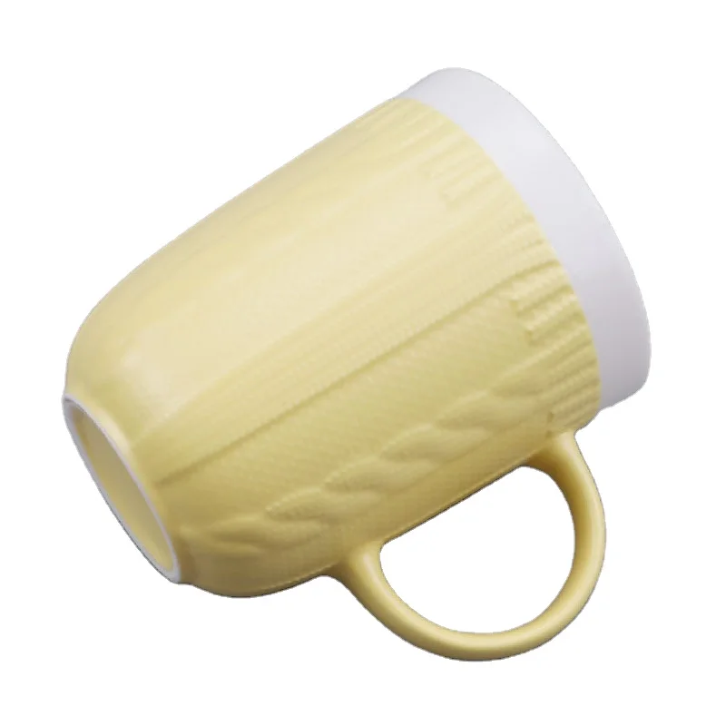 New product stoneware sweater wool embossed knitted big ceramic mug