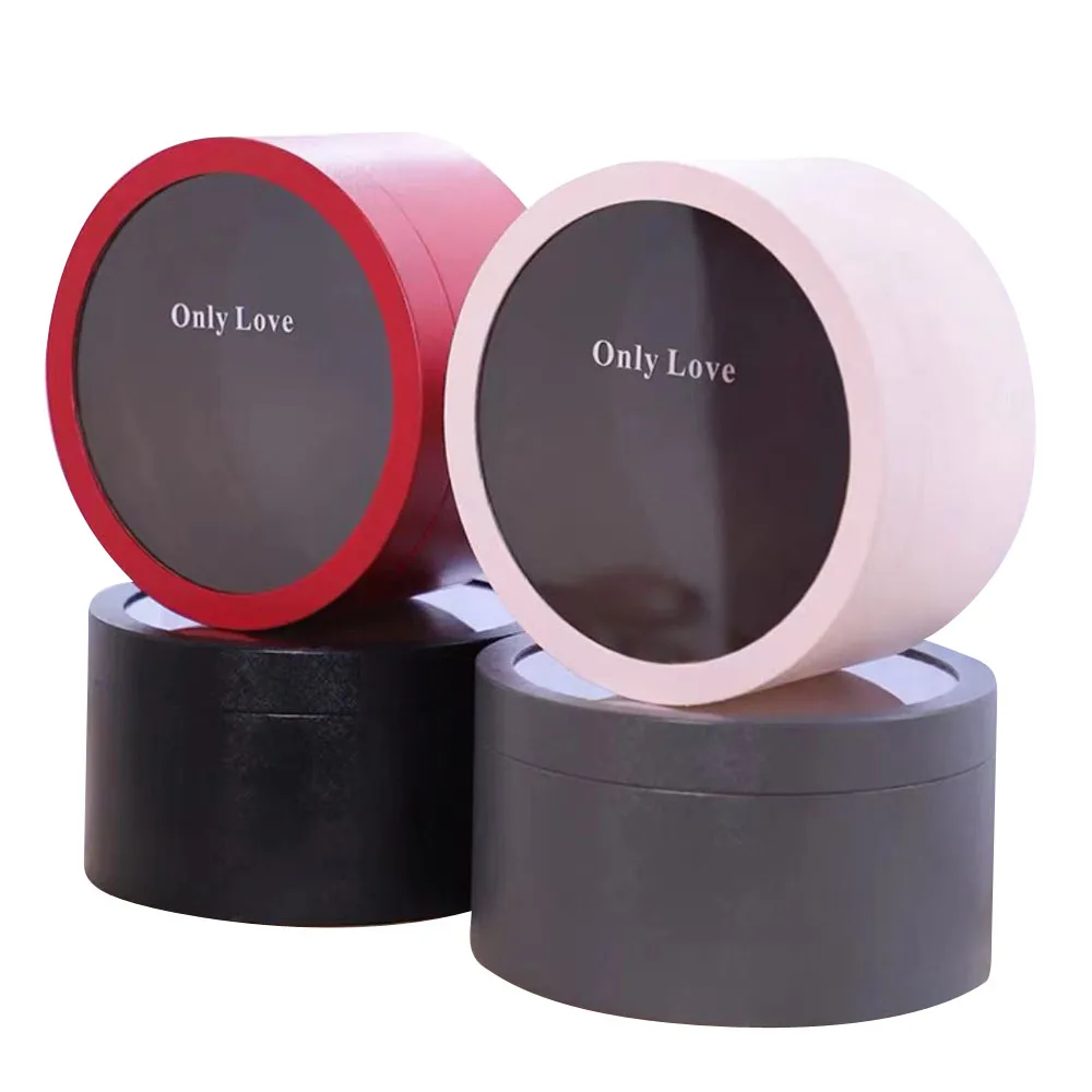 Luxury Round Floral Flower Gift Box Cardboard Rose Dessert Empty Packaging Box with Clear Window Bouquet Gifts