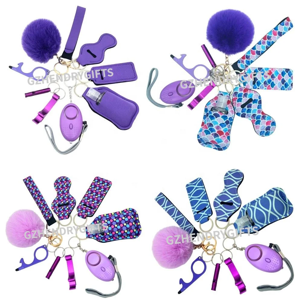 Wholesale 10pcs Set Self Defense Keychain Set Bulk Tools Gadgets Accessories Plastic Spray Shell Self Defense Keychain for Women