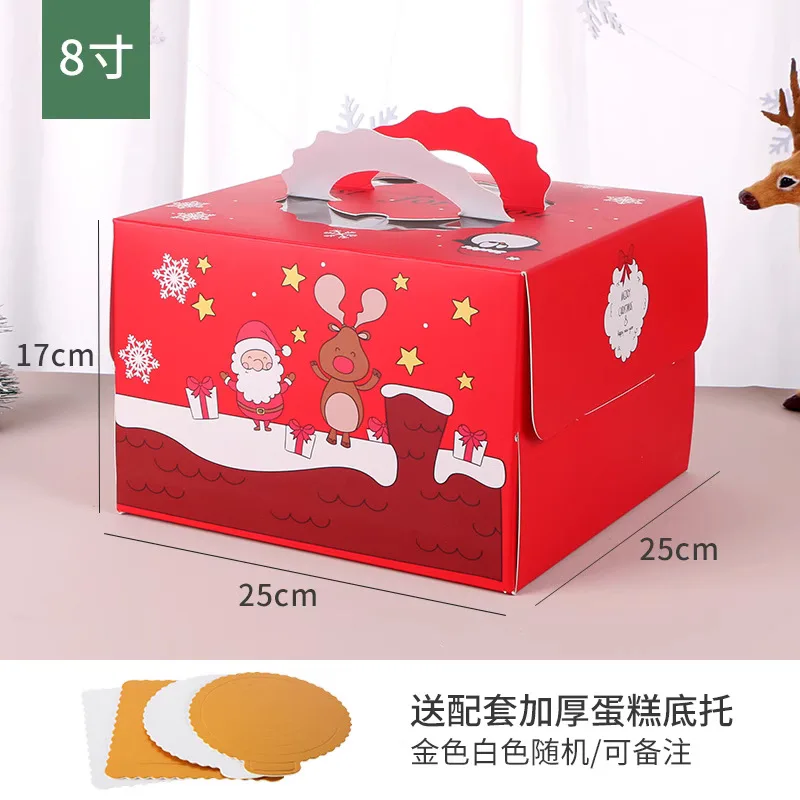 In stock 4/6/8 inches portable Christmas red cake paper folding carry box with paper tray and handle