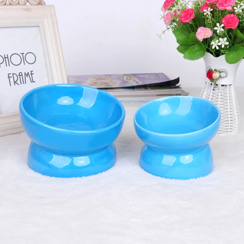 Ceramic pet high foot oblique color ceramic bowl to protect cervical vertebra dog cat bowl large