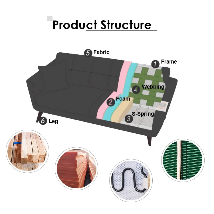 COOC Corner Sofa Leather Fabric Lounge Luxury Feather Sectional Couch Living Room Sofa Set Long Metal Leg Sofa