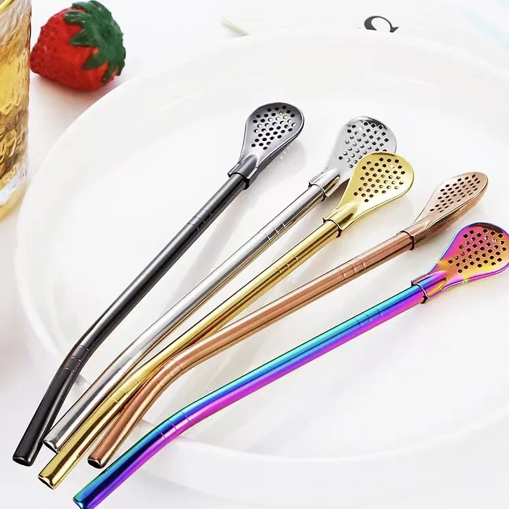 Wholesale 18/8 Stainless Steel Long Yerba Mate Drinking Straw Spoon