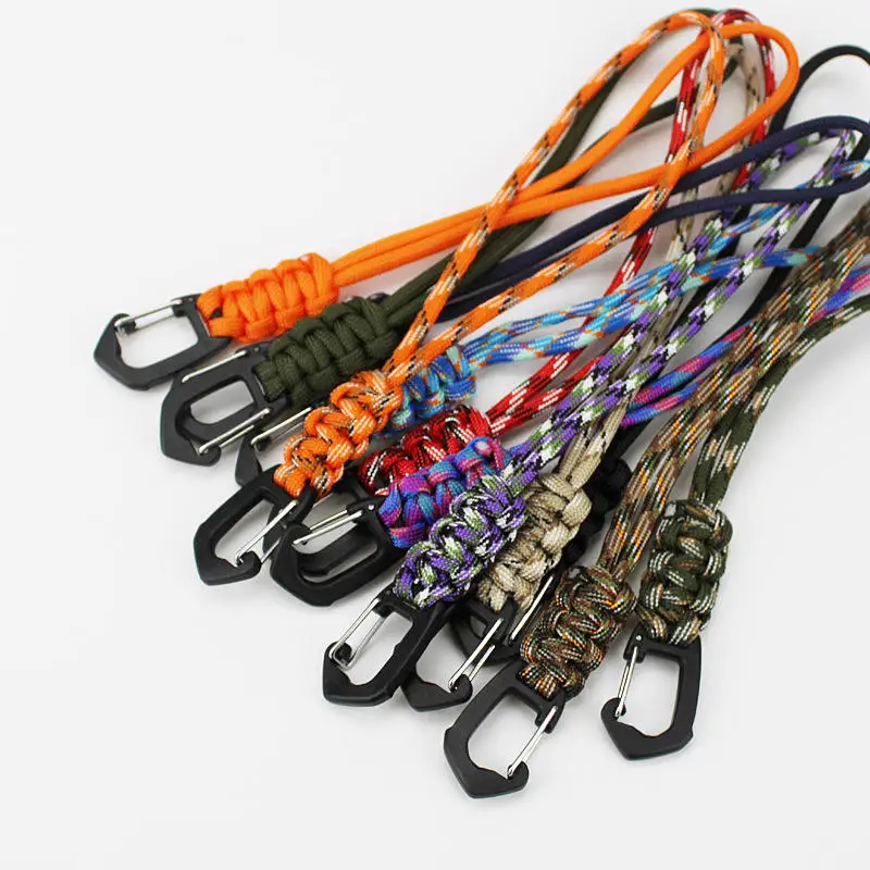 Wholesale Heavy Duty Outdoor 4mm Braided Paracord Neck Strap Rope Parachute Necklace Woven Braided Carabiner Lanyards