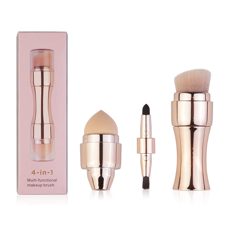 Rose Gold Makeup Brush Separable 4 in 1 mini brush private label custom cosmetic Brush Makeup Set Portable Retractable