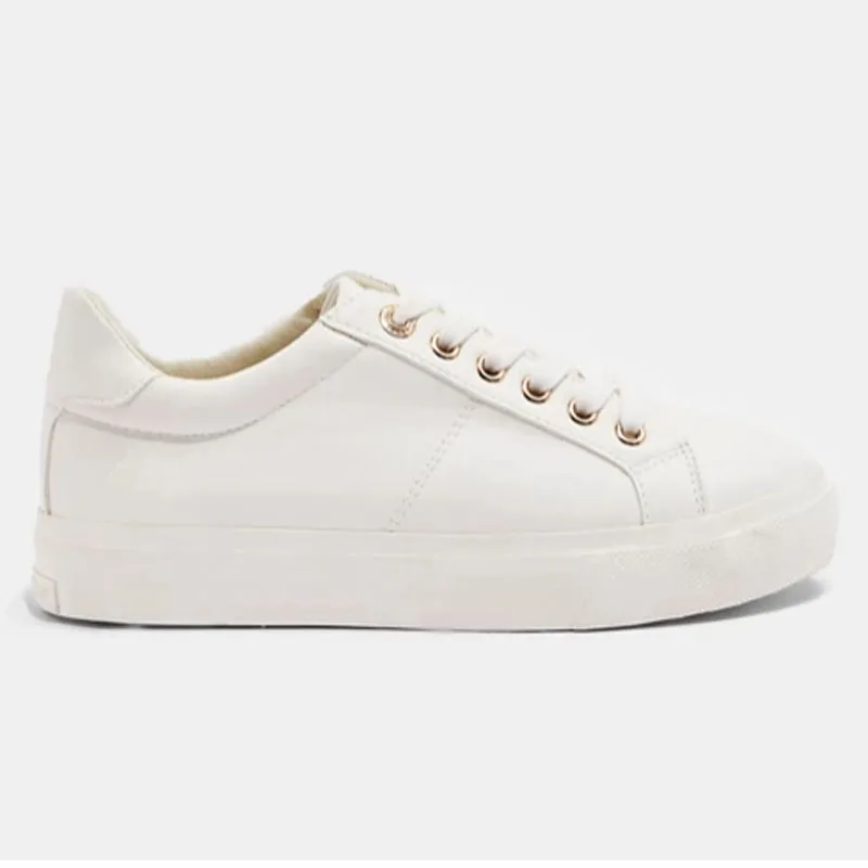 Artificial PU Leather Casual Shoes Lace -Up White Women Sneakers