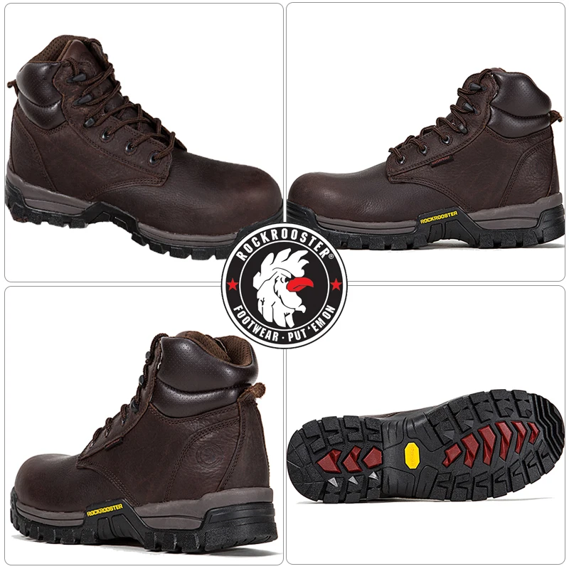 
ROCKROOSTER Genuine Leather Construction Boots Working Boots Shoes For Worktime Industrial Safety Leather Shoes SBP Footwear 