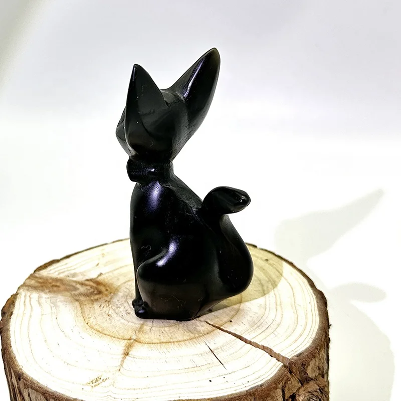 Jiji Healing Obsidian Cats Hand Carved Crystal Bulk Wholesale Natural Black Gemstone Europe Feng Shui New Year Figurine Letters