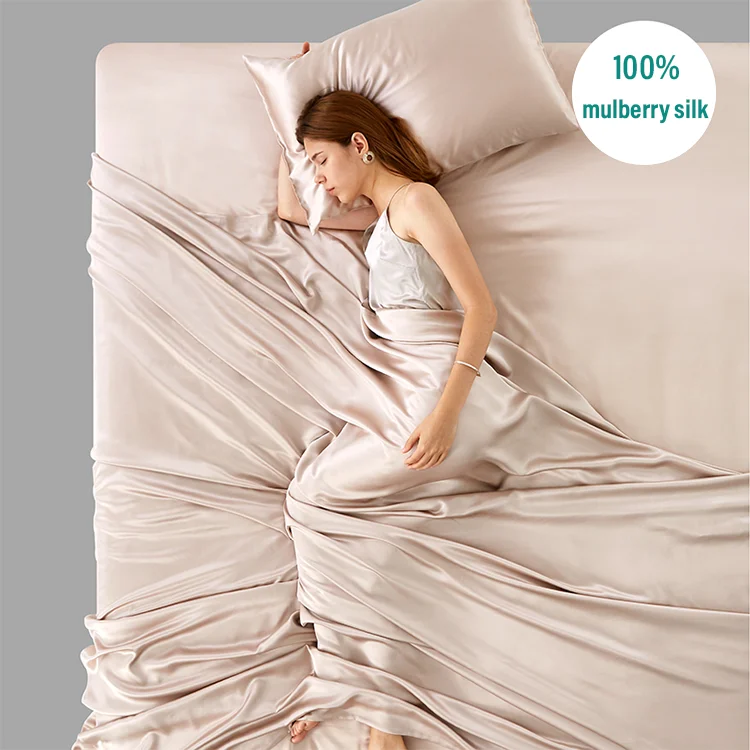Factory wholesale silk quilt cover king size 100% mulberry silk sheets bedding set 6A silk fitted sheet