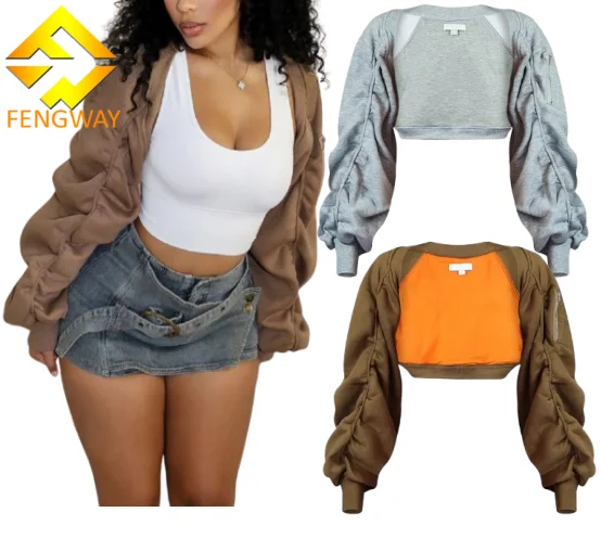 2024 Women Autumn winter Ruched Long Sleeve Cardigan Crop Coats Top Casual Street Outwear  solid color casual cardigan jacket