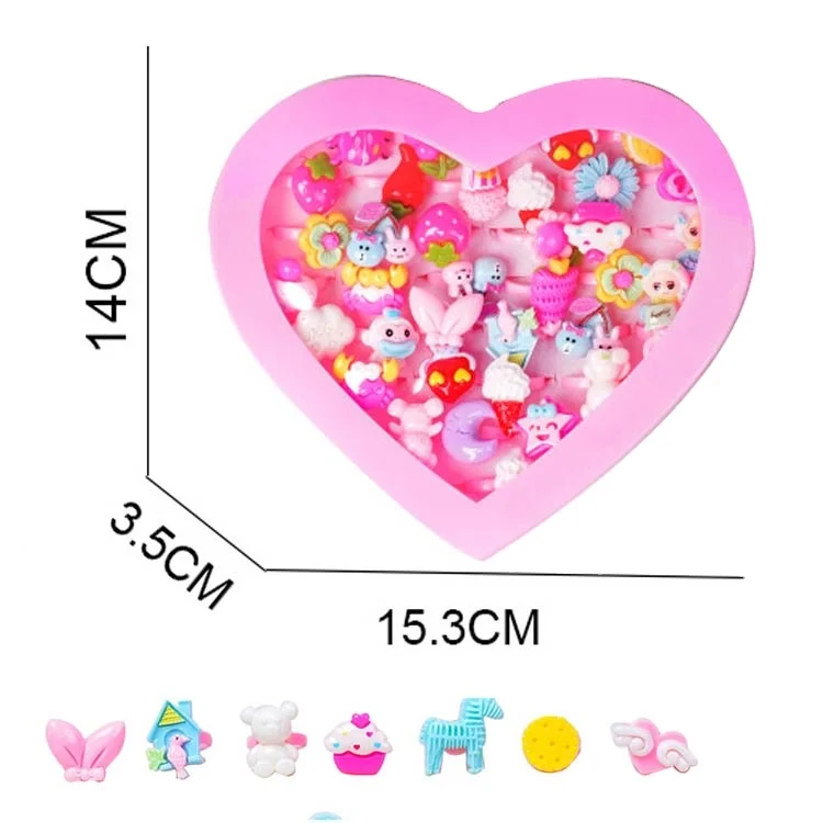 Fashion Metal Pink Ring Boxing Ring for Kids Wholesale Plastic Zinc Alloy Heart Silver Plated Agate Engagement Rings 3 Pcs/box