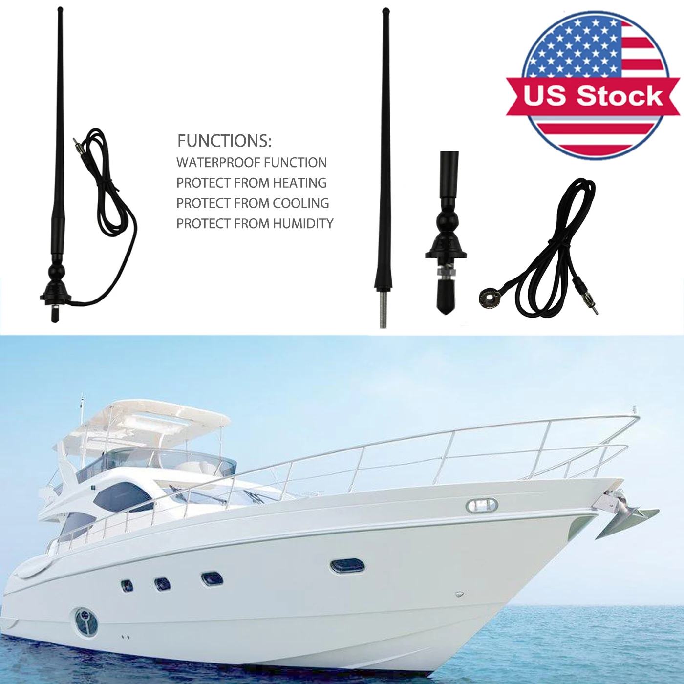 Marine Radio Car Black Rubber Antenna  Antenna Waterproof Flexible Marine FM AM Modulators For Car Yacht Tractor ATV UTV RV