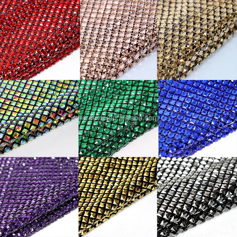 N005 New Arrival 6mm Square Rhinestone Crystal Mesh Fabric Spandex Net Mesh Crystal Rhinestone Fabric Purple